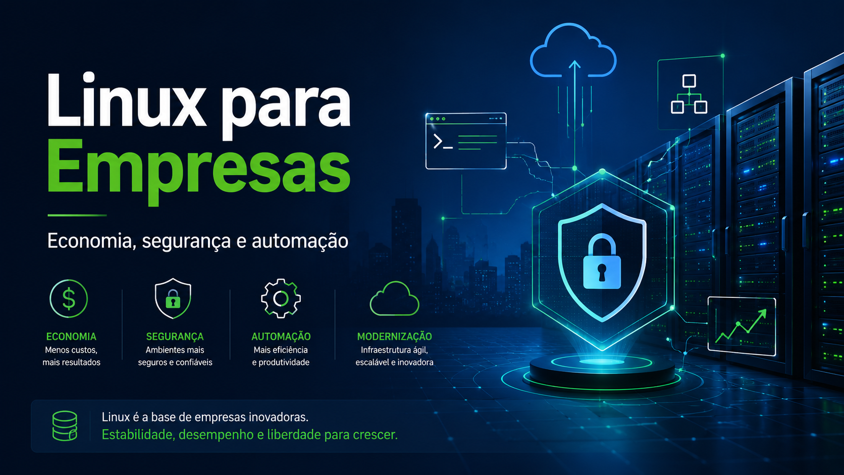 Linux para empresas com economia, segurança e automação de infraestrutura